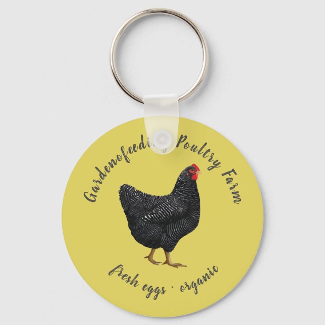 yellow black chicken monogram rustic farmhouse key ring (Front)