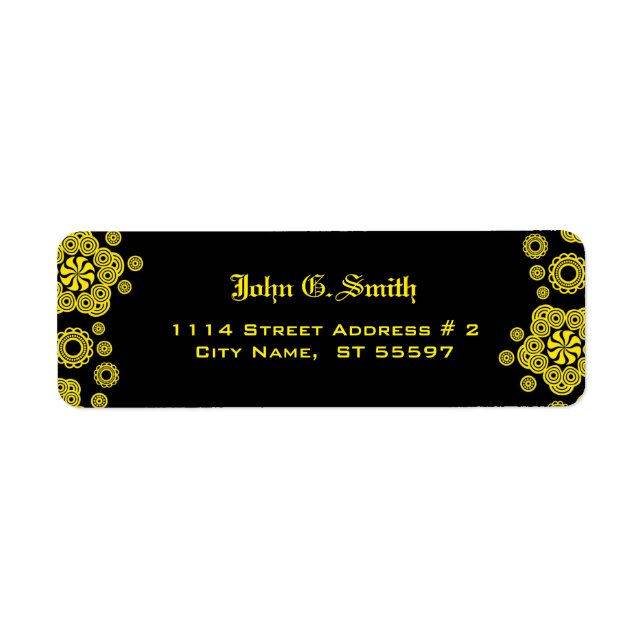 Yellow & Black Circle Pattern Return Address Label (Front)