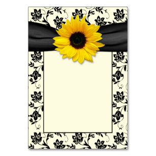 Yellow Black Cream Damask Sunflower Wedding Table Number