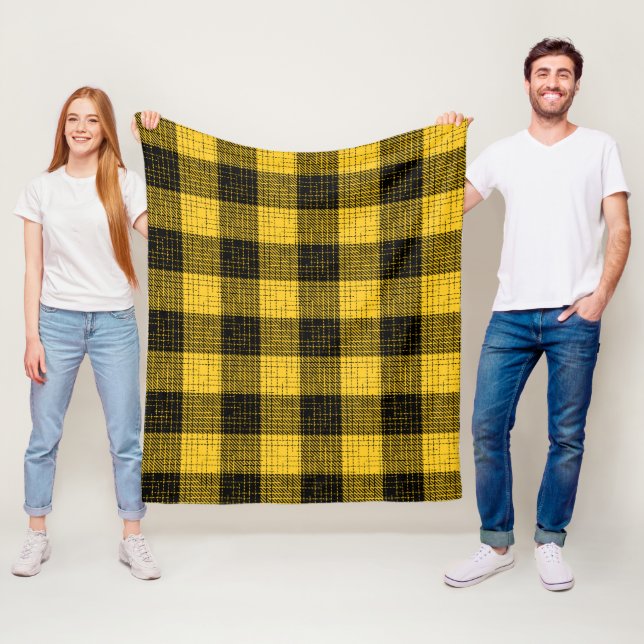  Yellow Black Crosshatch Buffalo Check Fleece Blanket (In Situ)
