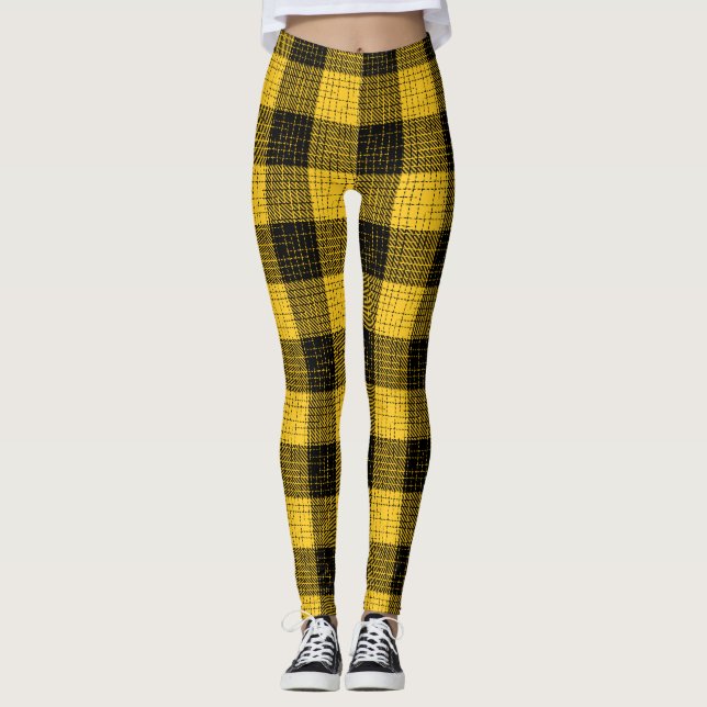  Yellow Black Crosshatch Buffalo Check Leggings (Front)