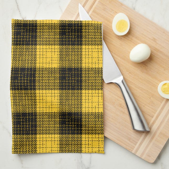  Yellow Black Crosshatch Buffalo Check Tea Towel (Quarter Fold)