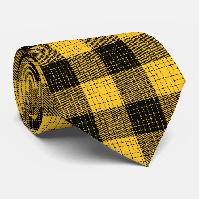  Yellow Black Crosshatch Buffalo Check Tie (Rolled)