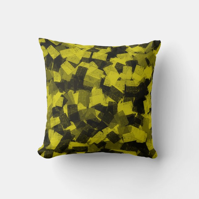 Yellow Black Cubism Abstract Pattern Cushion (Front)