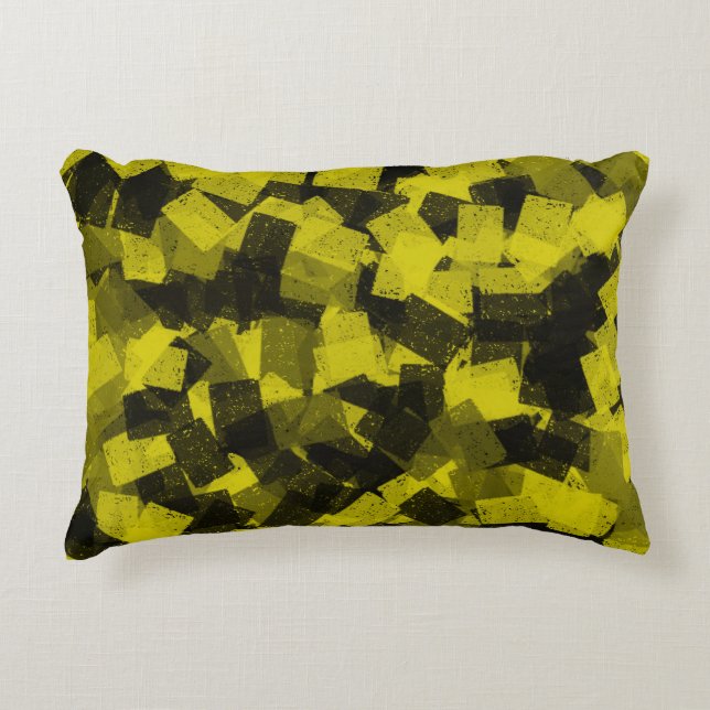 Yellow Black Cubism Abstract Pattern Decorative Cushion (Front)