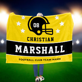 Yellow Black Custom Football Name Number Fleece Blanket