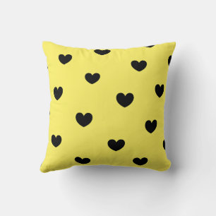 Yellow Black Cute Cosy Modern Romantic Chic Heart  Cushion