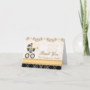YELLOW Black Damask Baby Carriage Shower Thank You