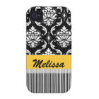 Yellow Black Damask Stripes Your Name
