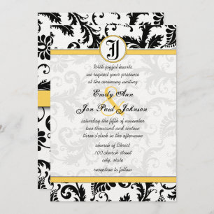 Yellow & Black Damask Swirls Wedding Invitations