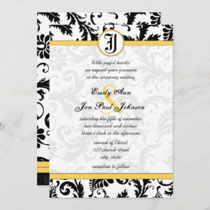 Yellow & Black Damask Swirls Wedding Invitations