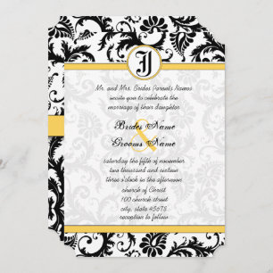 Yellow & Black Damask Swirls Wedding Invitations