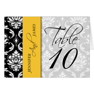 Yellow Black Damask Table Number Card Names