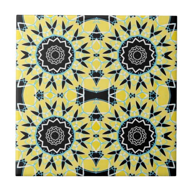 Yellow & Black Decorative Mosaic Geometric Pattern Ceramic Tile (Front)