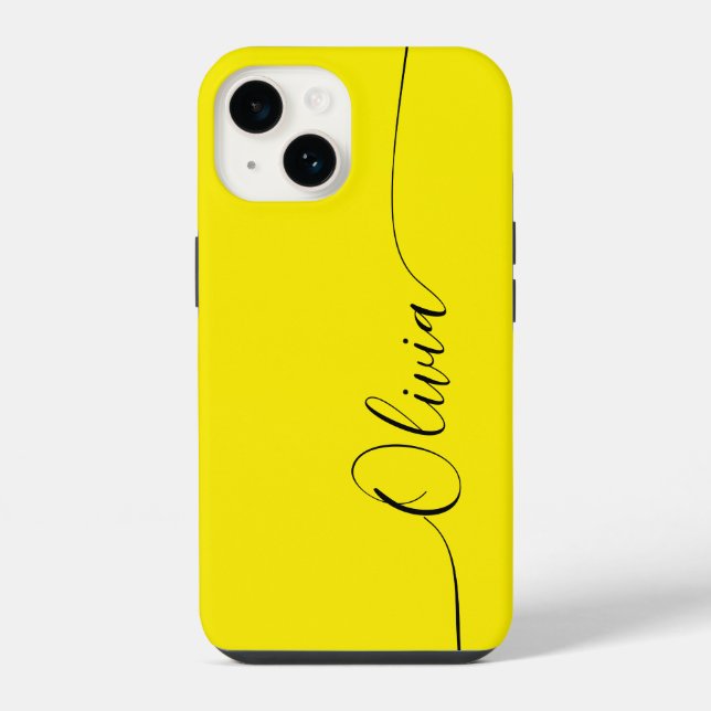 Yellow Black Elegant Calligraphy Script Name iPhone Case (Back)