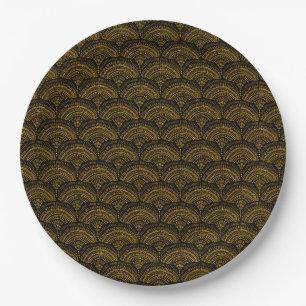 Yellow black ethnic African traditional pattern Paper Plate