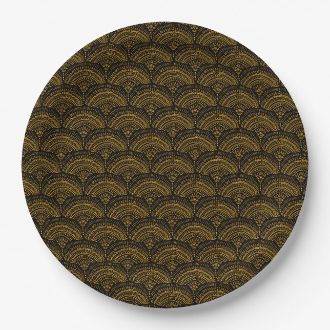 Yellow black ethnic African traditional pattern Paper Plate (Front)