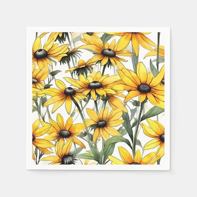 Yellow Black-Eyed Susan Floral Pattern Napkin (Front)