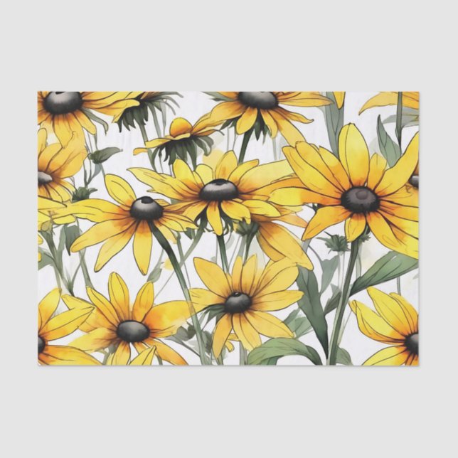 Yellow Black-Eyed Susan Floral Pattern Tissue Paper (Front)