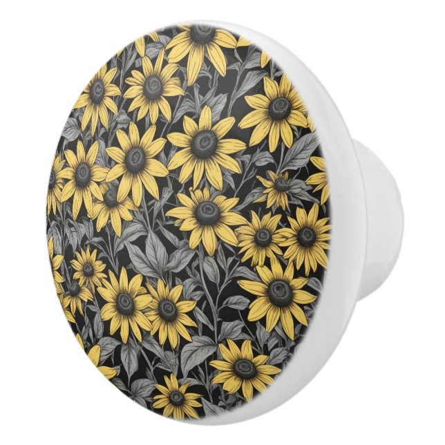 Yellow Black-Eyed Susan flower pattern Ceramic Knob (Right)