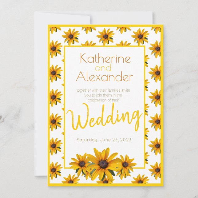 Yellow Black Eyed Susan Flower Simple Wedding Invitation (Front)