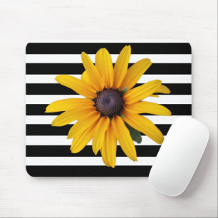 Yellow Black-Eyed Susan Photo Black Stripe Mouse Pad