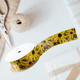 Yellow Black Eyed Susans Floral Satin Ribbon