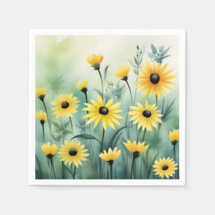 Yellow Black Eyed Susans on Green Background Napkin