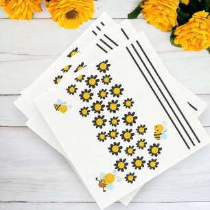 Yellow Black Flower Bee Pattern Napkin