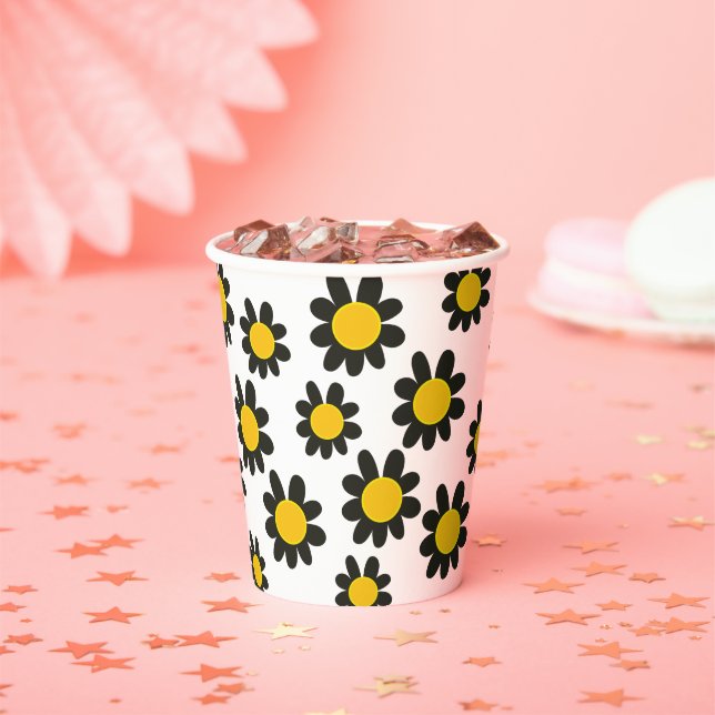 Yellow Black Flower Pattern Paper Cups (Insitu)