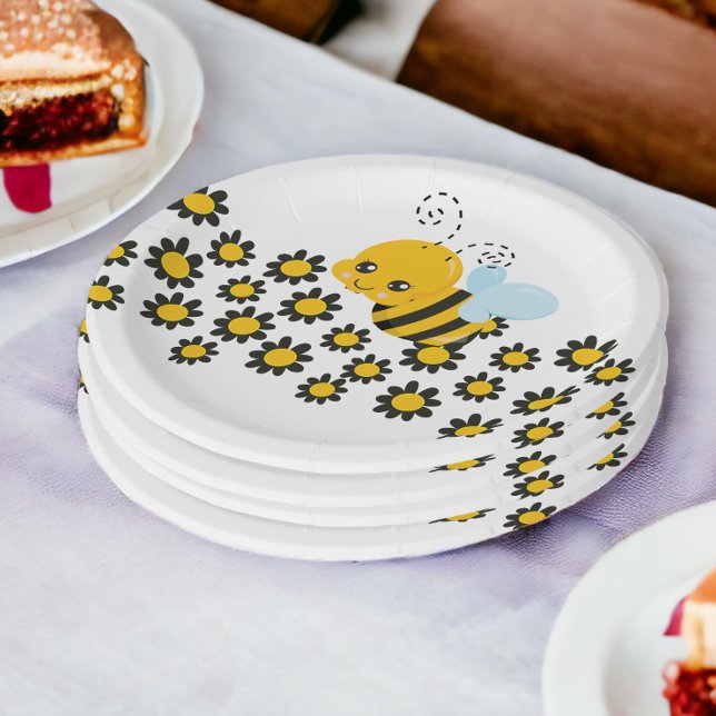 Yellow Black Flower Pattern Paper Plate (Yellow Black Flower Pattern Paper Plates from Ricaso)