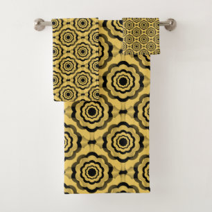 Yellow Black Flower Seamless Pattern Bath Towel Set