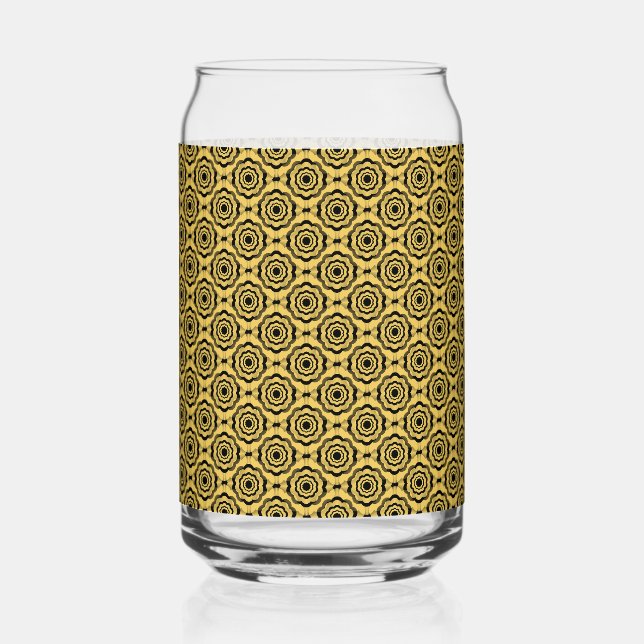 Yellow Black Flower Seamless Pattern Can Glass (Front)