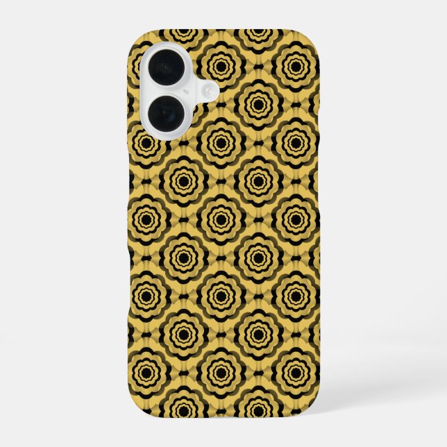 Yellow Black Flower Seamless Pattern iPhone 16 Case (Back)