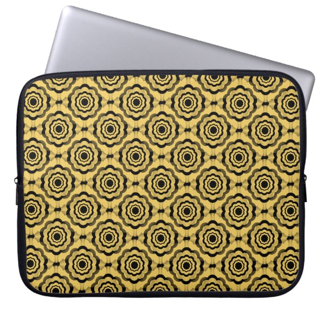 Yellow Black Flower Seamless Pattern Laptop Sleeve (Front)