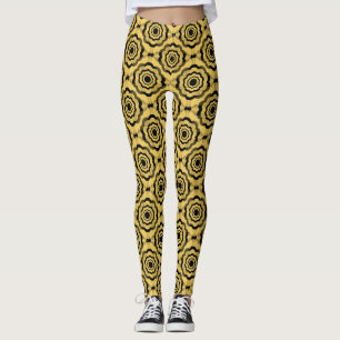 Yellow Black Flower Seamless Pattern Leggings