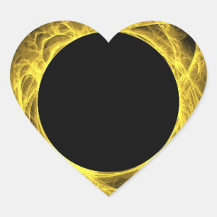 Yellow & Black Fractal Background Heart Sticker