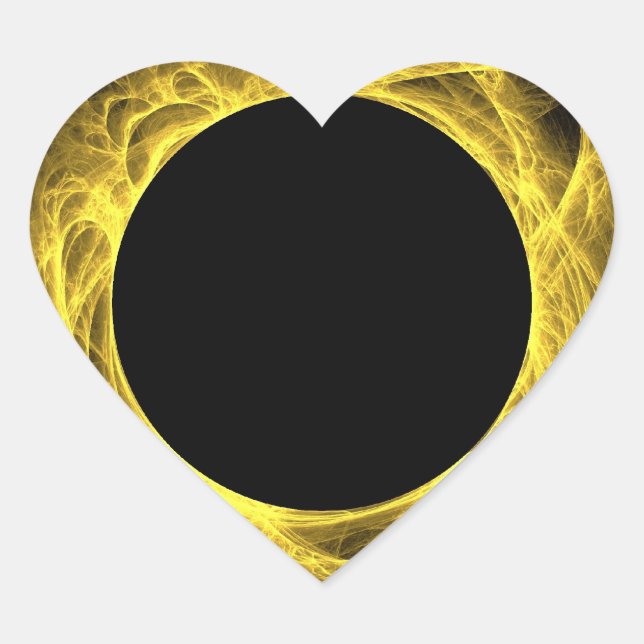 Yellow & Black Fractal Background Heart Sticker (Front)