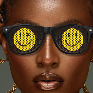 Yellow & Black Fun Happy Smiling Smile Face Retro Sunglasses