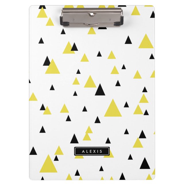 Yellow & Black Geometric Pattern Personalised Clipboard (Front)