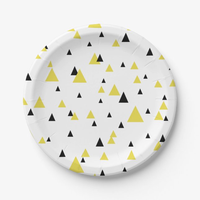 Yellow & Black Geometric Pattern Personalised Paper Plate (Front)
