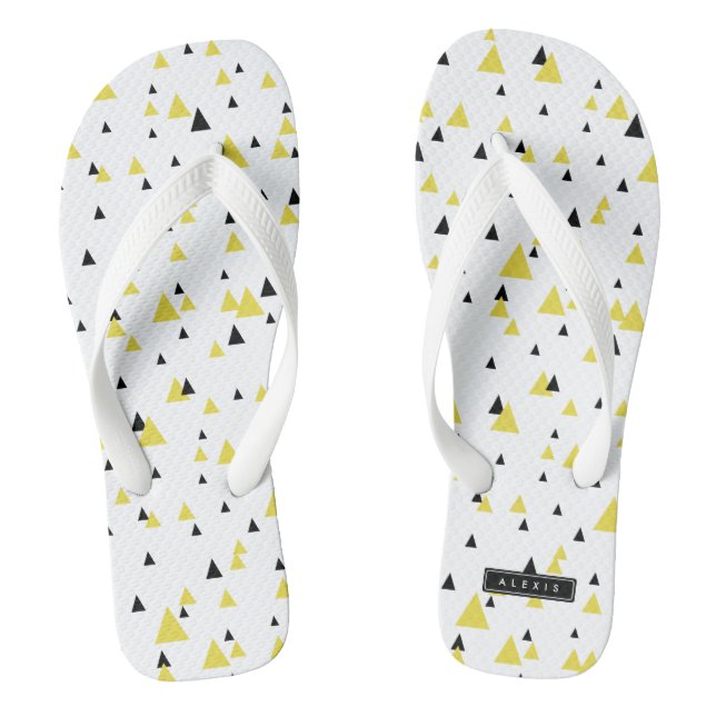 Yellow & Black Geometric Pattern Personalised Thongs (Footbed)