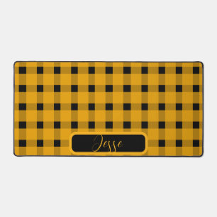 Yellow Black Gingham Pattern Desk Mat