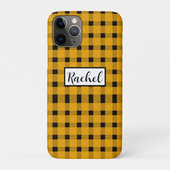 Yellow Black Gingham Personalised Case-Mate iPhone Case (Back)