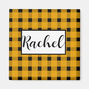 Yellow Black Gingham Personalised Magnet