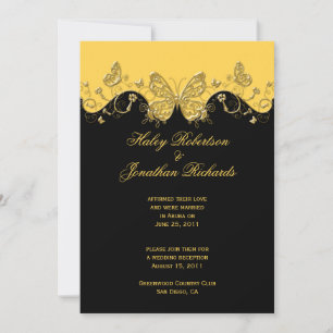 Yellow Black Gold Butterflies Post Wedding Invitation