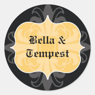 Yellow black goth punk name tag wedding favour