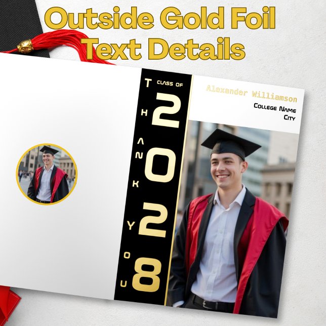 Yellow Black Graduation Photo Thank You Gold Foil Greeting Card (Creator Uploaded)