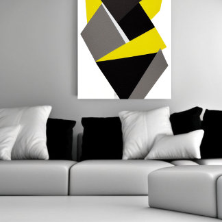 Yellow, Black & Grey 3D Abstract Canvas Print