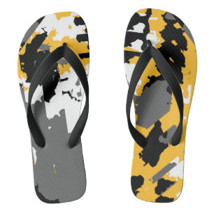 Yellow black grey and white abstract thongs